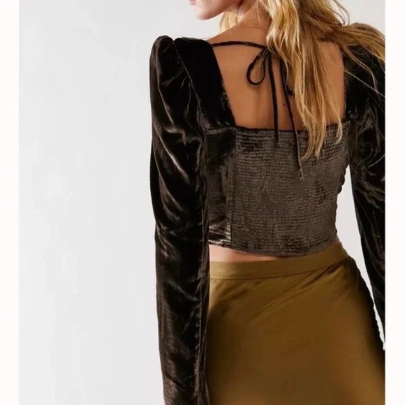 Free People Bridgette Velvet Cropped Top Brown XS - Picture 2 of 7